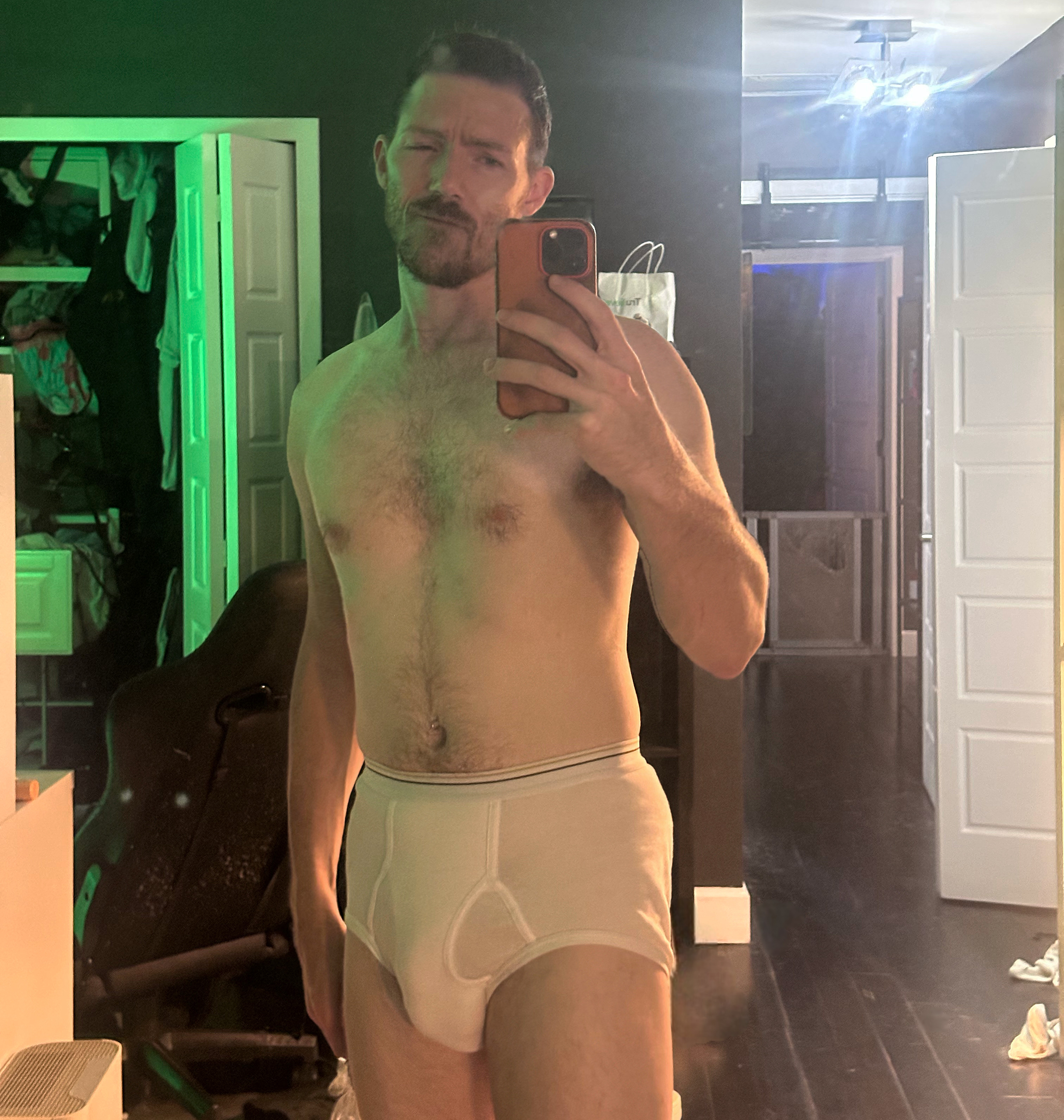 Xander McKee in white briefs